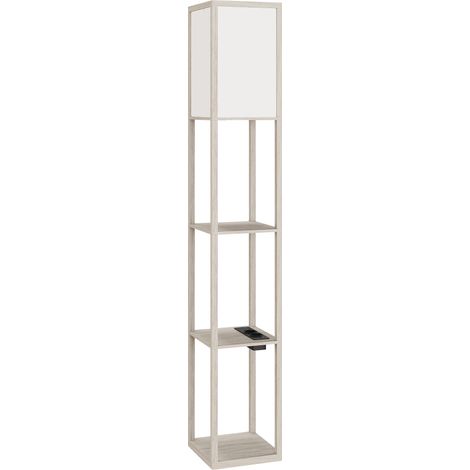 Lampada da Terra 26x26x160 cm Struttura con Ripiani Luce Regolabile Interruttore a Pedale e Porte USB in MDF Bianco e Rovere (1/5)