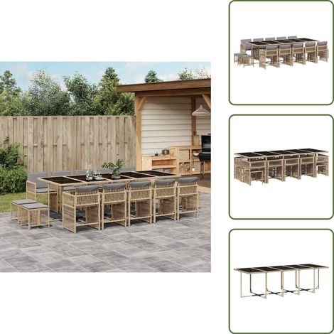 15-tlg. Garten-Essgruppe mit Kissen Beigemischung Poly Rattan - Garten Essgruppe - Garten Essgruppen - Outdoor Essgruppe - Terrasse Essgruppe (1/5)