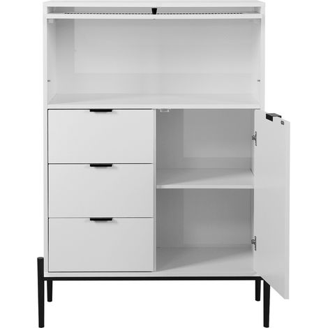 Buffet en bois avec 3 tiroirs, 1 porte pleine et 1 porte vitrée, rangement modulable 85x40x120 cm (1/5)
