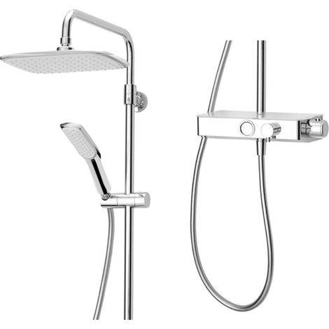 Triton Chrome Thermostatic Bar Mixer Shower Push Button Start + Stylish Shelf (1/4)