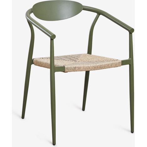 SKLUM 2er-Pack stapelbare Gartenstühle mit Armlehnen aus Aluminium und Kunstrattan Marsha Tiefes Grün Olive