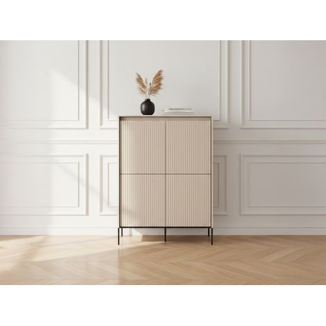 BOBOCHIC - Buffet haut 4 portes 100 cm LENARA avec tasseaux et LED   Beige (1/5)