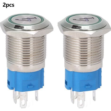 x 5-polige 16-mm-Flachkopf-Metall-Drucktaster mit grüner LED, 220 V AC, selbstrückstellend (1/5)