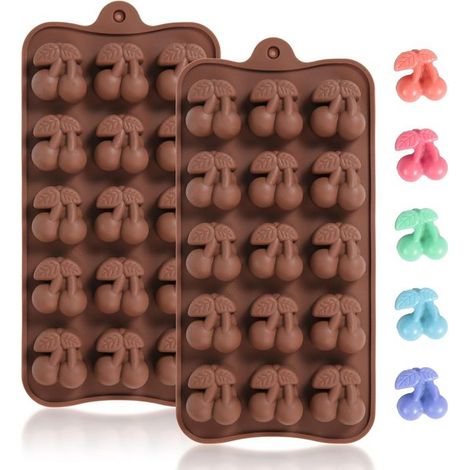 Mini stampi in silicone a forma di ciliegia con 15 cavità per cioccolato, caramelle, orsetti gommosi, gelatine e snack alla frutta. (1/5)