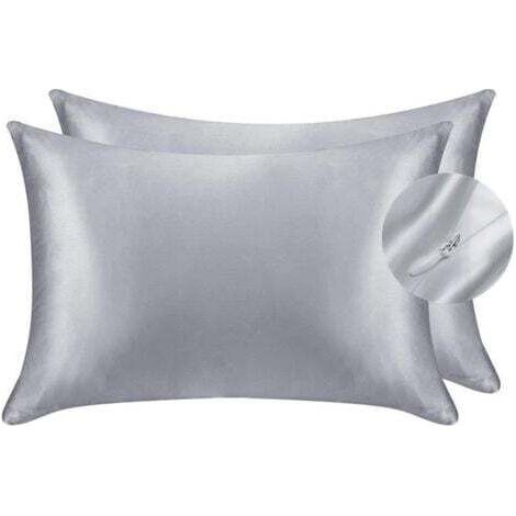 Taie d'oreiller en satin soyeux pour cheveux et visage - Lot de 2 - Anti-rides - Fermeture éclair dissimulée - 50 x 75 cm (1/5)