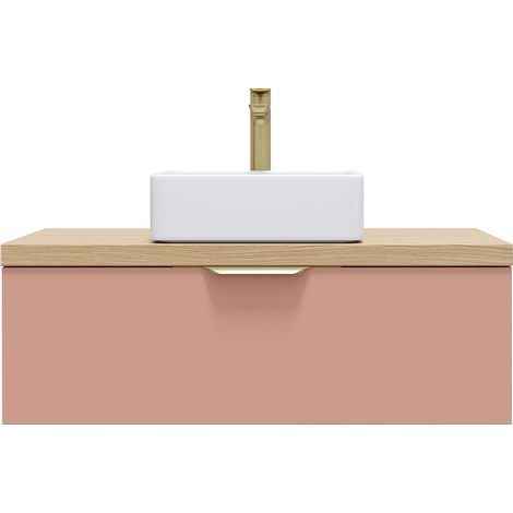 Meuble de salle de bain suspendu vasque à poser 90cm 1 tiroir Abricot - Venice (1/5)