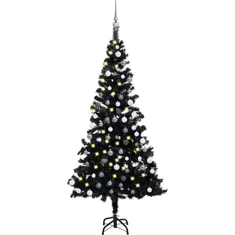 Künstlicher Weihnachtsbaum Beleuchtung & Kugeln Schwarz 150 cm