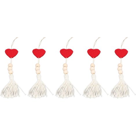 Lot de 5 cœurs rouges en feutre de laine G96, pendentifs à pompons pour décoration murale, voiture, cadeau Saint-Valentin, artisanat maison. (1/5)