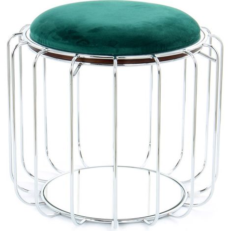 Tavolino e Pouf Comfortable 100 in Velluto Verde Scuro e Argento (1/3)