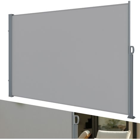 Jiubiaz Tenda laterale retrattile, paravento da esterno 180x300 cm, frangivista da giardino, schermo protettivo, schermo per balcone e terrazza grigio