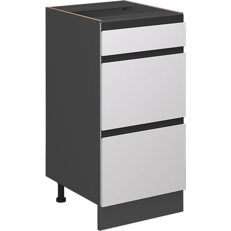 Mueble bajo de cocina R-Line, Blanco, 40 cm En forma de J, con cajones, sin encimera, Vicco