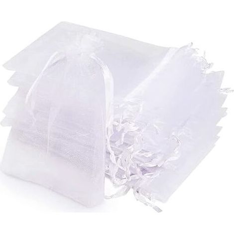 Sachets Organza, 100 Sachets Pochettes Transparent,10x15cm Cadeau en Organza Blanc avec Ruban Pour les cadeaux de Noël,Sacs Organza pour Bijoux Cadeaux Bonbons Marriage Anniversaire Faveur (1/5)
