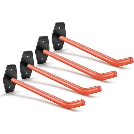 Ensemble de 4 crochets de garage robustes - Capacité de 40 kg (88 lb) - Revêtement antidérapant - Acier au carbone - Système de rangement mural pour pneus - Orange (1/5)