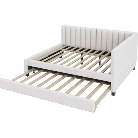 Canapé-lit polyvalent 140x200 cm en velours beige avec sommier à lattes sans matelas (1/5)