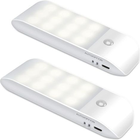 Veilleuse LED Rechargeable, [Lot de 2] Veilleuse Automatique avec Détecteur de Mouvement, AUTO/ON/OFF, Lampe de Placard avec Bande Magnétique pour Armoire, Couloir, Escalier, Cuisine, Blanc Chau (1/5)