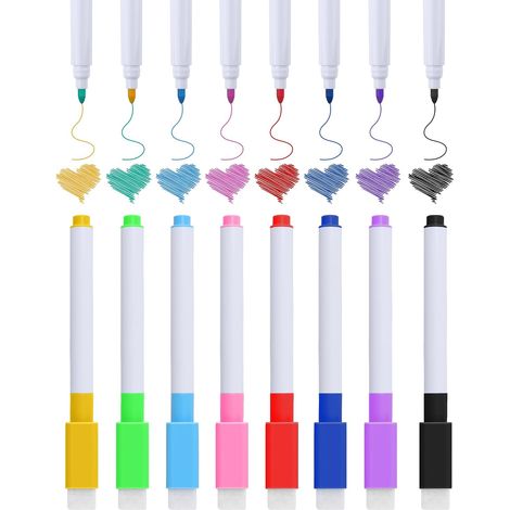8 PCS Feutre Tableau Blanc Effacable, Magnétique Feutre Ardoise Marqueur Tableau Blanc Effaçable, Pointe Fine, Faible Odeur, pour École, Maison, Bureau (Multicolore) (1/5)