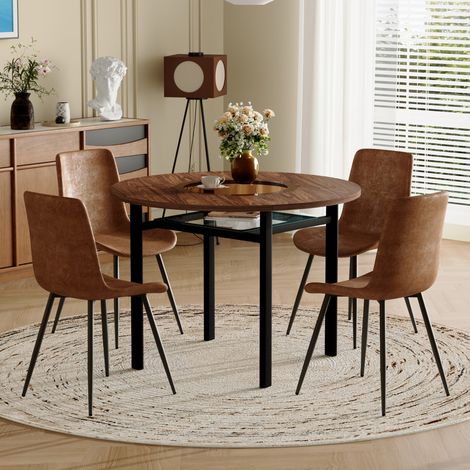 Conjunto mesa comedor redonda con 4 sillas 100 cm OKMYHOME (1/5)