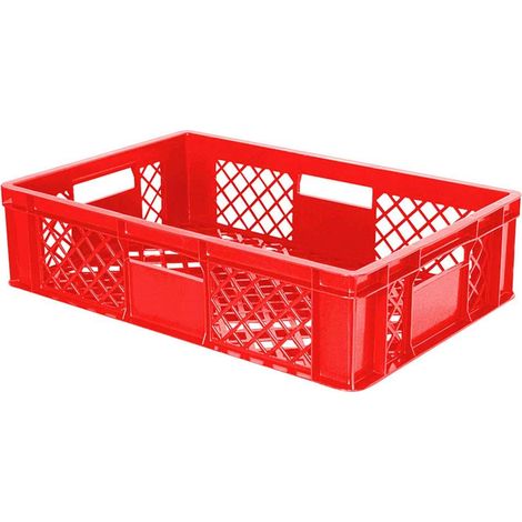 BRB 90 Stück Eurobehälter durchbrochen/Bäckerkiste, LxBxH 600x400x150 mm, PE-HD, lebensmittelecht, Palettenware (rot)