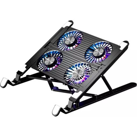 1 Support refroidissement ordinateur portable, 4 ventilateurs 80mm, éclairage RGB, 7 hauteurs réglables, 10-17,3 pouces (1/5)