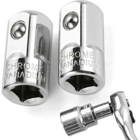 Adaptateur de douille, douille sur embout, convertisseur de tailles de 1/4 pouce vers 1/2 pouce pour cliquets et outils manuels, lot de 2 pièces (1/4)