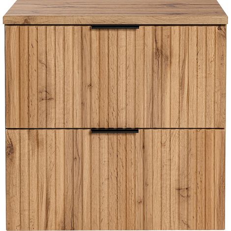 Mobile sotto lavabo sospeso  con scanalature con piano di appoggio - Naturale chiaro - L60 cm - ZEVARA
