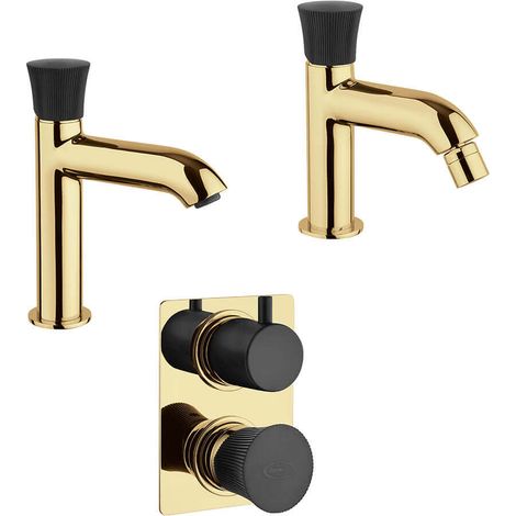 Set rubinetti Jacuzzi oro spazzolato e nero serie Illumina Lavabo bidet ed incasso doccia con deviatore (1/5)