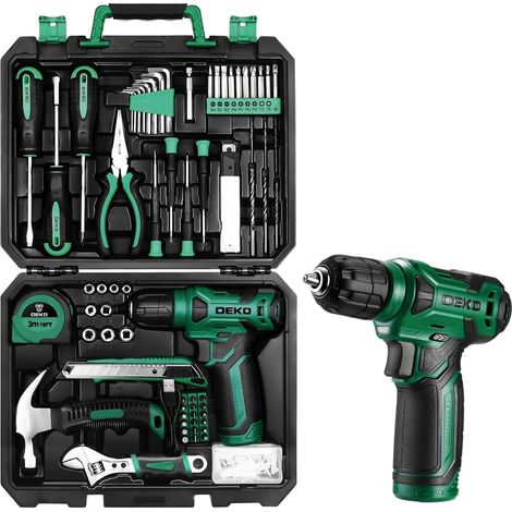Caisse a Outil avec Perceuse Visseuse Multifonction Sans Fil 8V, 126 Pièces Malette Outils complete, Ensemble d'Outils avec Perceuse pour Réparation, Entretien et Travail (1/5)