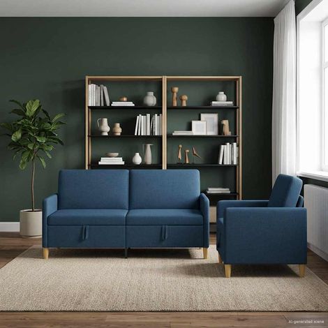 vidaXL Canapé avec rangement 2 pcs Bleu Polyester (1/5)