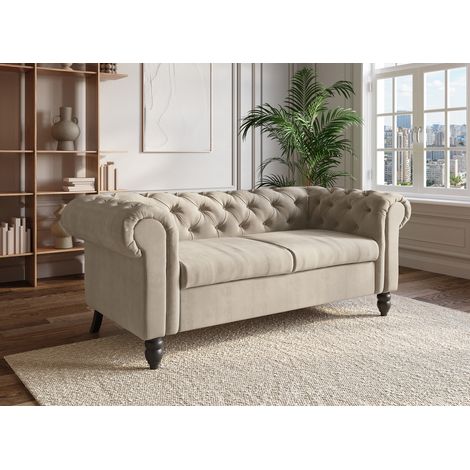 WINSTON - Canapé Chesterfield 2 places en velours beige WINSTON (1/5)