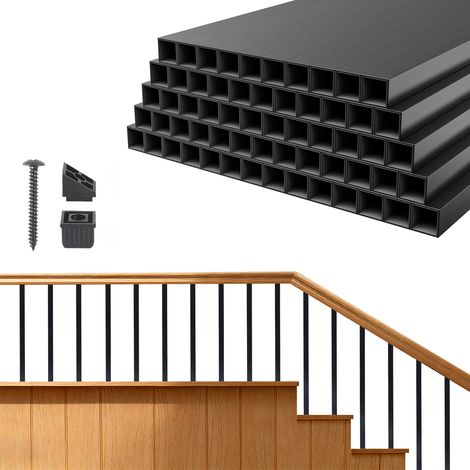 Mophorn Balustres de terrasse 1,9x1,9x66,1 cm - Lot de 125, barreaux en alliage d'aluminium, garde-corps de terrasse, escalier et porche, barreaux carrés creux avec connecteurs et vis, finition noire (1/5)
