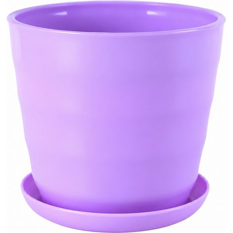 Pot de fleurs rond flexible avec soucoupe amovible, violet XL, jardinière moderne pour bureau ou balcon.