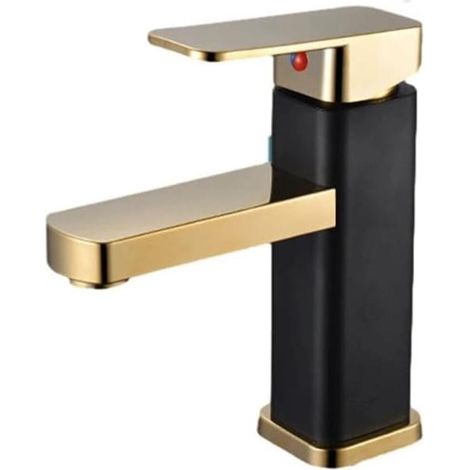 Grifería de baño - Grifos de lavabo - Mezcladores de agua fría/caliente para encimera - Grifos de lavabo - Negro y dorado (1/5)