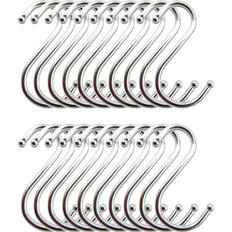 Crochets S en acier inoxydable – Lot de 20 – Antirouille et robustes – Pour suspendre casseroles et outils de jardinage
