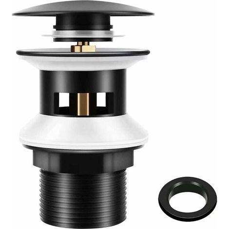 Universal brass basin waste fitting G1 1/4" with overflow - Matte black, tool-free pop-up valve (Leak-proof, rust-proof) (1/5)