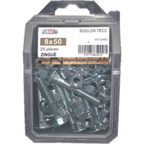 Boulon tête ronde collé carré (TRCC) Zingué Coque de 10 pièces - 8 x 80 mm - BIVI