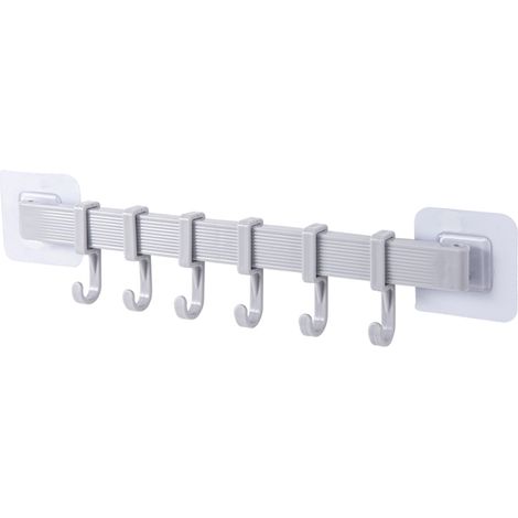 Porte-manteaux Murale - 6 Crochets - Acier Inoxydable et Plastique - Blanc - Fixation Sans Perçage sur Mur Lisse Carrelage Verre Bois - 30 cm - Pour Entrée Salle de Bain Chambre Cuisine (1/5)