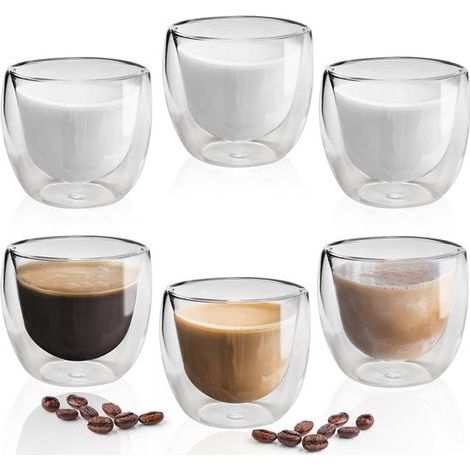 Longziming - Set de 6 tasses à expresso en Verres à double paroi de 80 ml - Verres isothermes pour latte macchiato, Cappuccino et Café - Verres à café isolants pour la maison, le bureau et les cafés (1/5)