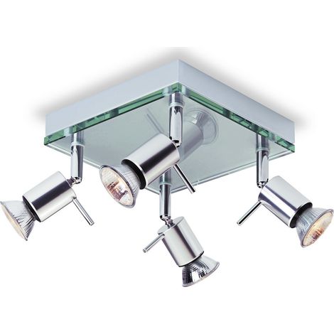 Firstlight Aqua - Plafonnier carré à 4 ampoules en aluminium, verre transparent, GU10