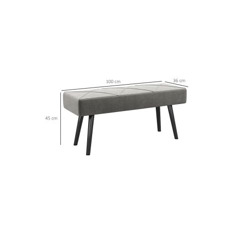 Banc rembourré gris effet velours avec motif en X et assise jusqu'à 120 kg, 100 x 36 x 45 cm, pour chambre et entrée (1/5)