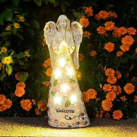 Jardin ange Figurines décor extérieur, jardin Art extérieur pour décor automne hiver, ange solaire avec 6 LED pour patio, pelouse, jardin Art, décoration tombe cimetière, cadeau de sympathie, cadeau d (1/4)