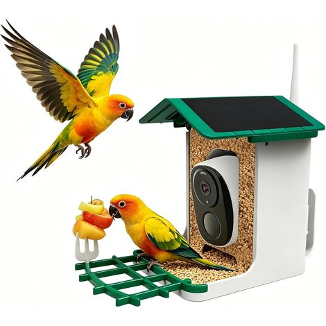 Impermeabile IP65, mangiatoia intelligente per uccelli con telecamera, 3MP Ultra HD, Wi-Fi a 2,4 GHz, capacità di 2,1 litri, alimentazione solare e funzionalità AI per il riconoscimento degli uccelli. (1/4)