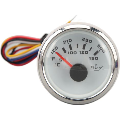 Jauge de température d'huile DC 9-32V 52mm, thermomètre électrique haute précision en Celsius/Fahrenheit, cadran blanc, lunette argentée, pour bateaux de pêche, yachts, camping-cars (1/5)