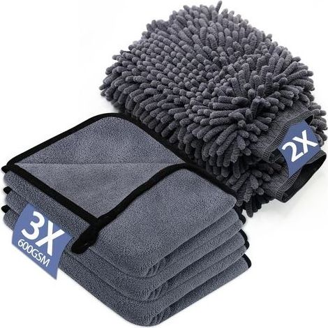 Kit Nettoyage Voiture 3 Pack Chiffon Microfibre Voiture & 2 Pack Gant Lavage Voiture Microfibre (1/4)