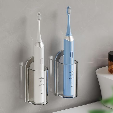 Support pour brosse à dents électrique - Support mural pour brosse à dents de salle de bain - Autocollant - Boîte de rangement pour brosse à dents électrique - Gain de place (2 pièces) (1/3)