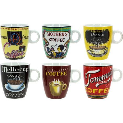 Lot de 6 tasses assorties en porcelaine 15cl (1/2)