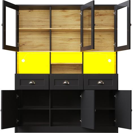 Hoher Küchenschrank 140 x 40 x 175 cm aus schwarzem MDF mit LED und verstellbaren Böden (1/5)
