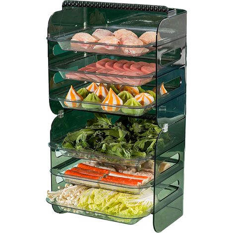 Plateau alimentaire multicouche multifonctionnel, robuste et durable, à 6 niveaux, vert, idéal pour la préparation des fruits et légumes. (1/5)