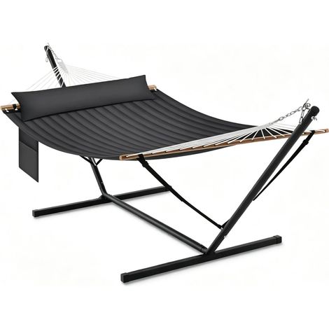 Doppel-Hängematte mit Metallgestell und anthrazitfarbenem Polyester, 250 kg Tragkraft (1/5)
