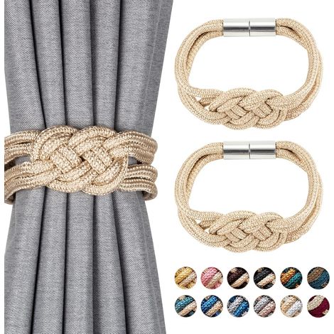 Set mit 2 magnetischen Vorhang-Raffhaltern im nordischen Stil, dekorative Raffhalter aus gewebtem Seil für Fenstervorhänge zu Hause und im Büro (Beige)