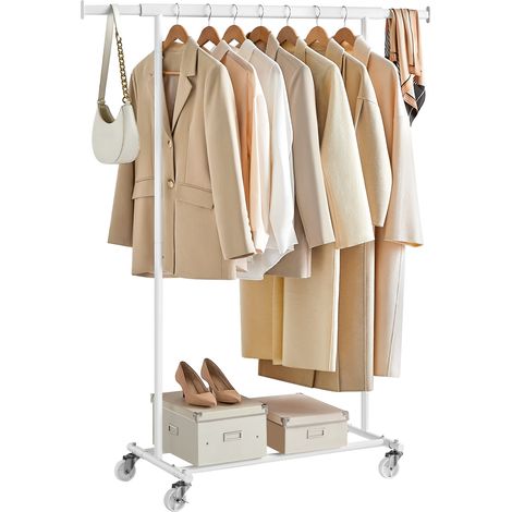 Songmics – Portant à vêtements avec roulettes – Capacité de charge 100 kg – Tringle télescopique 92-132 cm – Acier traité pour extérieur – Dimensions 45 x 161,5 cm